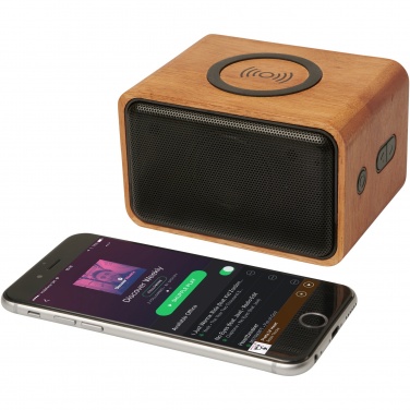 Logo trade promotional merchandise image of: Wooden 3W speaker with wireless charging pad