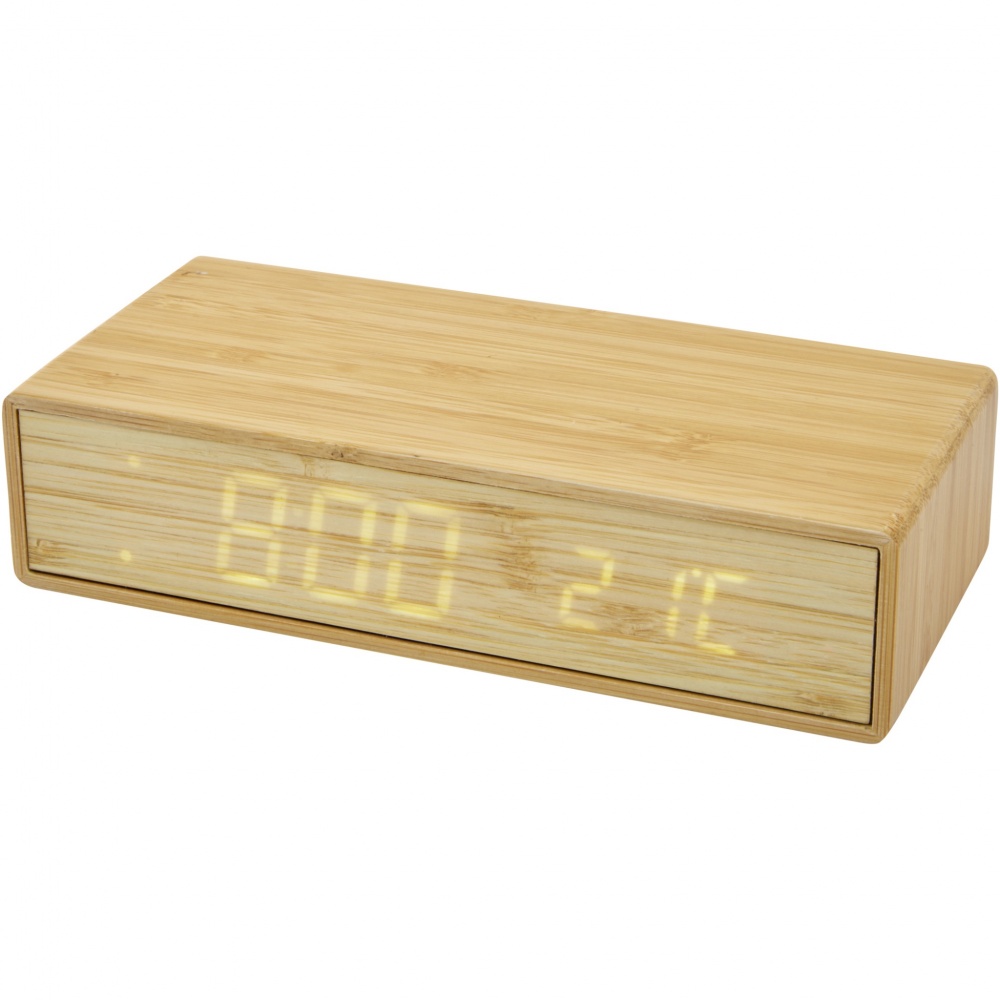 Logo trade advertising products image of: Minata bamboo wireless charger with clock