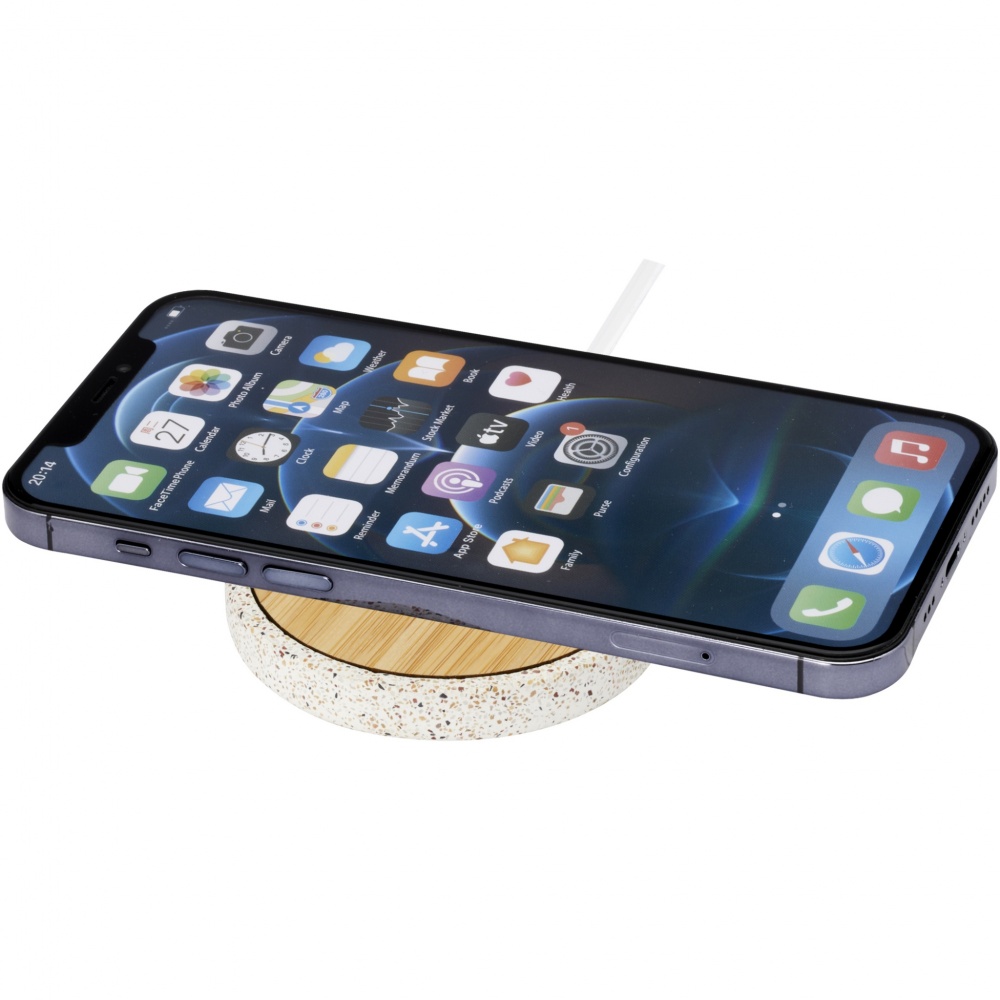 Logo trade promotional items image of: Terrazzo 10W wireless bamboo charging pad