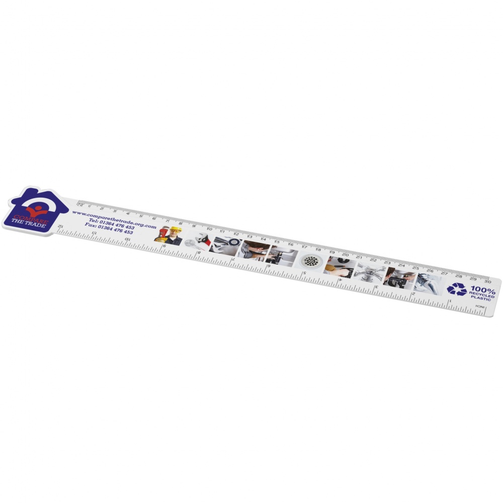Logo trade promotional merchandise picture of: Tait 30cm house-shaped recycled plastic ruler