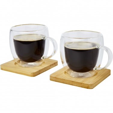 Logotrade promotional item picture of: Manti 2-piece 250 ml double-wall glass cup with bamboo coaster 