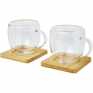 Logotrade promotional merchandise image of: Manti 2-piece 250 ml double-wall glass cup with bamboo coaster 