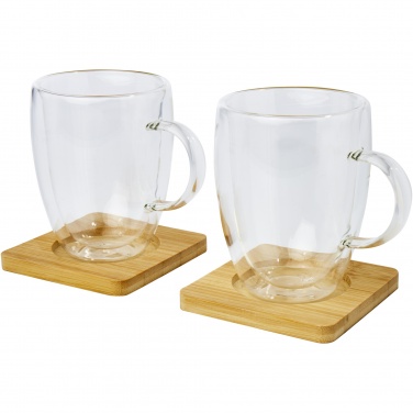 Logotrade corporate gift image of: Manti 2-piece 350 ml double-wall glass cup with bamboo coaster 