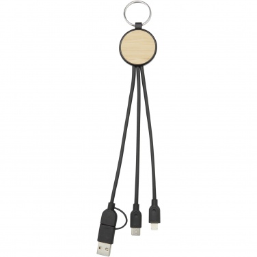 Logo trade corporate gifts image of: Tecta 6-in-1 recycled plastic/bamboo charging cable with keyring