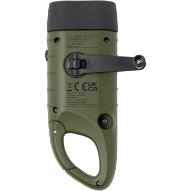 Logo trade promotional products image of: Helios recycled plastic solar dynamo flashlight with carabiner