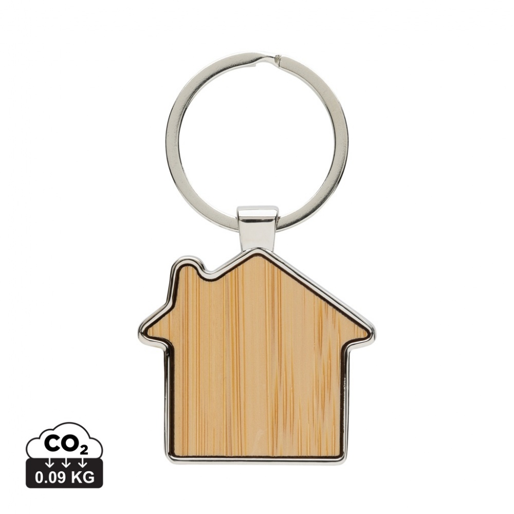 Logo trade promotional gift photo of: RCS recycled zinc alloy house keychain with bamboo