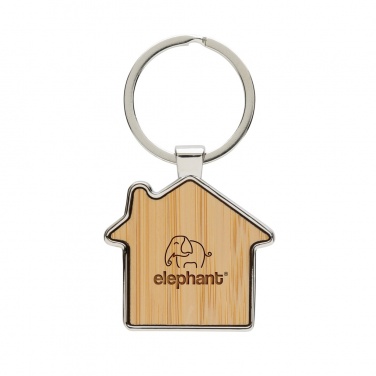 Logo trade corporate gifts image of: RCS recycled zinc alloy house keychain with bamboo