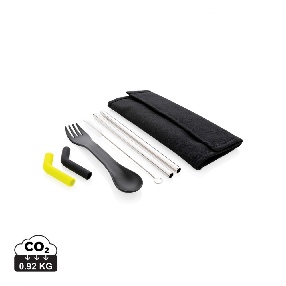 Logo trade advertising products picture of: Tierra 2pcs straw and cutlery set in pouch