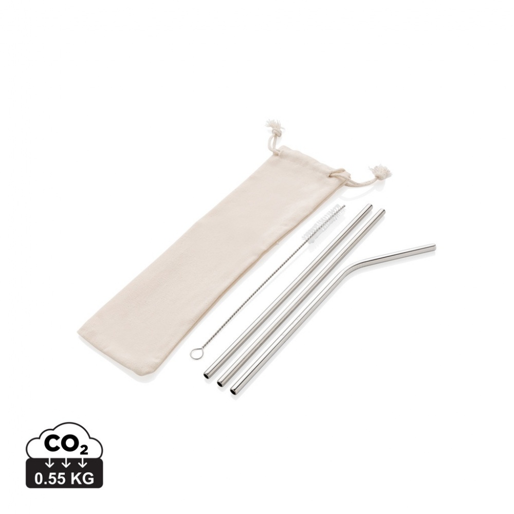 Logo trade advertising products picture of: Reusable stainless steel 3 pcs straw set