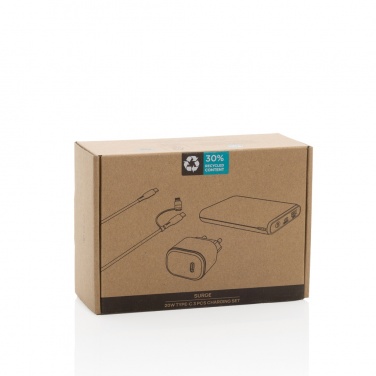 Logo trade corporate gifts image of: Surge RCS recyled PET 20W type C 3 pcs charging set