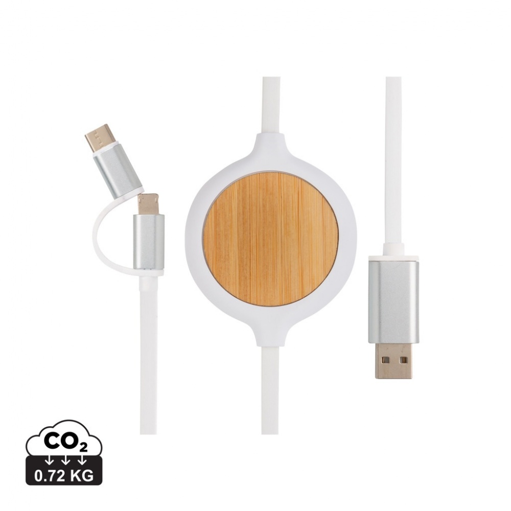 Logo trade advertising products picture of: 3-in-1 cable with 5W bamboo wireless charger