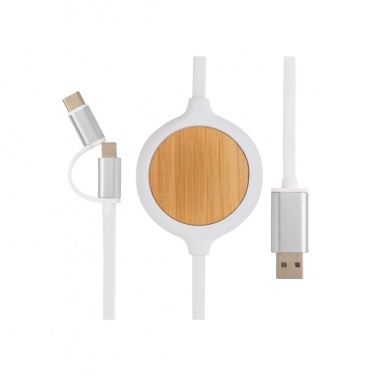 Logo trade promotional items picture of: 3-in-1 cable with 5W bamboo wireless charger