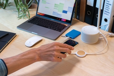 Logo trade corporate gifts image of: 3-in-1 cable with 5W bamboo wireless charger