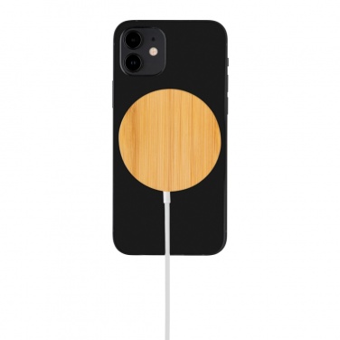 Logo trade promotional items image of: 10W bamboo magnetic wireless charger