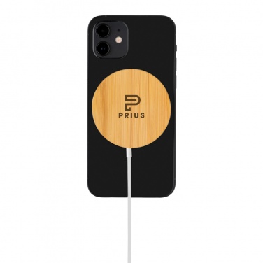 Logo trade promotional items image of: 10W bamboo magnetic wireless charger