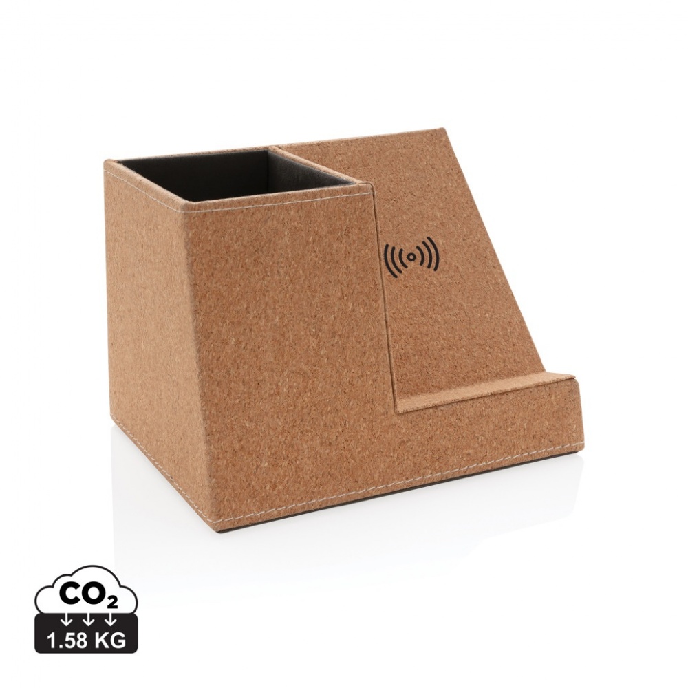 Logo trade promotional items image of: Cork pen holder and 5W wireless charger