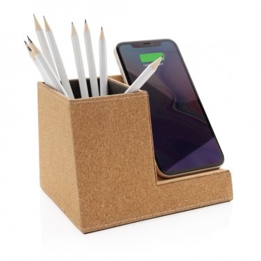 Logo trade advertising products picture of: Cork pen holder and 5W wireless charger
