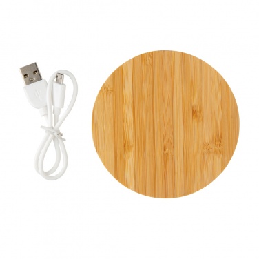 Logo trade promotional giveaways image of: Bamboo 5W round wireless charger