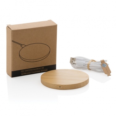Logotrade business gift image of: Bamboo 5W round wireless charger