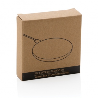 Logo trade promotional giveaways image of: Bamboo 5W round wireless charger