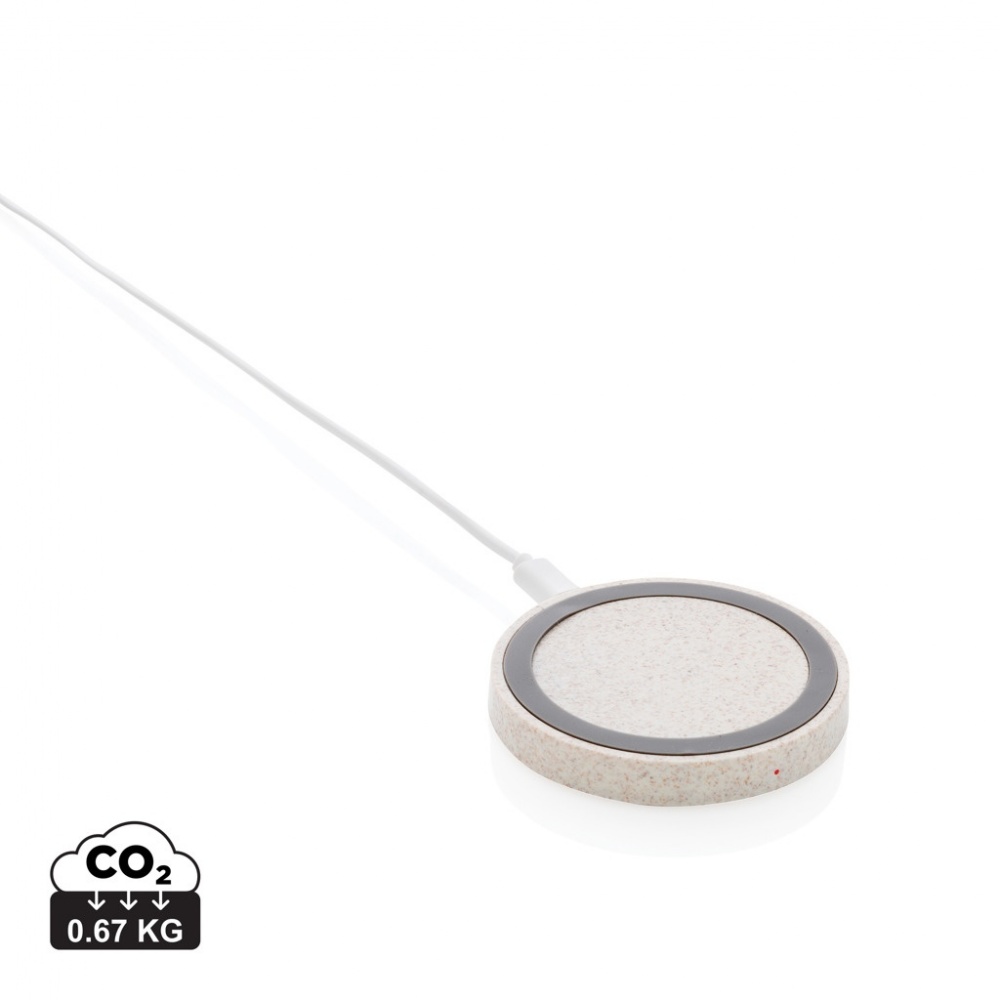 Logo trade promotional merchandise picture of: Wheat Straw 5W round wireless charging pad