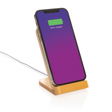 Logo trade promotional gifts image of: Bamboo 5W wireless charging stand