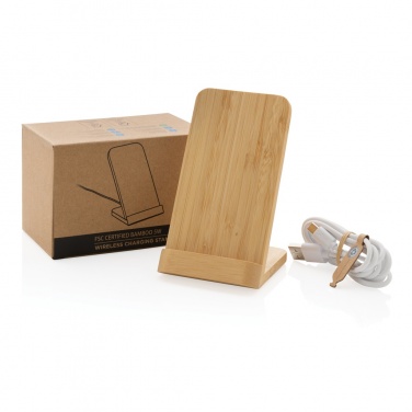 Logotrade corporate gift image of: Bamboo 5W wireless charging stand