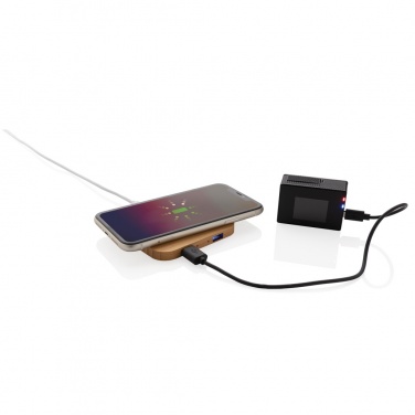 Logo trade promotional gifts picture of: Bamboo 10W wireless charger with USB
