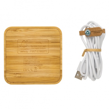 Logo trade advertising products picture of: Bamboo 10W wireless charger with USB