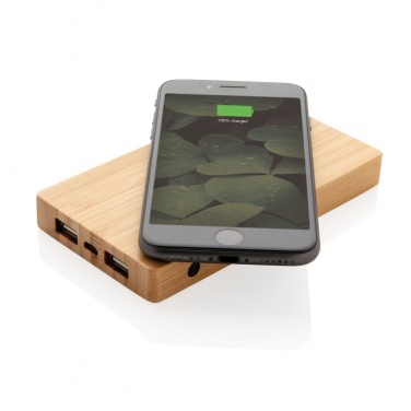 Logo trade corporate gift photo of: Bamboo 4.000 mAh wireless 5W Powerbank