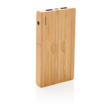 Logo trade promotional merchandise photo of: Bamboo 4.000 mAh wireless 5W Powerbank