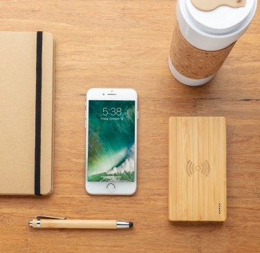 Logo trade business gift photo of: Bamboo 4.000 mAh wireless 5W Powerbank