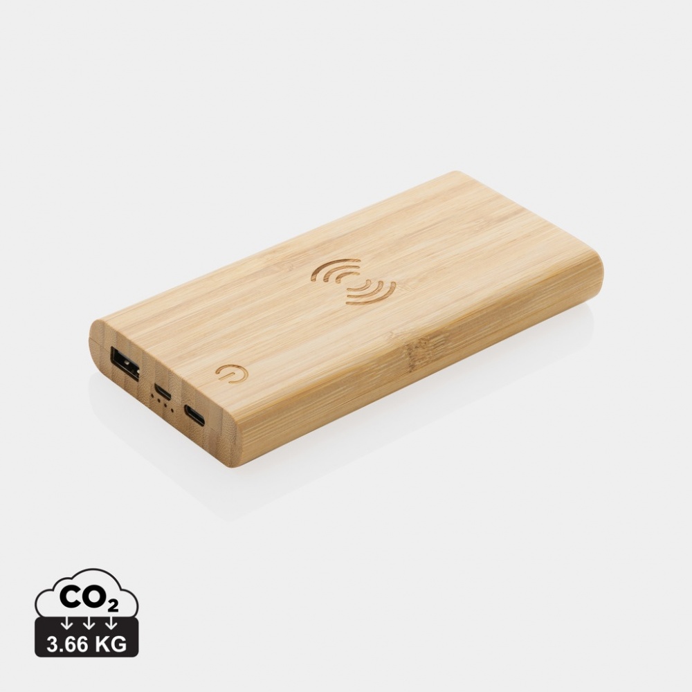 Logo trade corporate gifts picture of: Bamboo 8.000 mAh 5W wireless powerbank