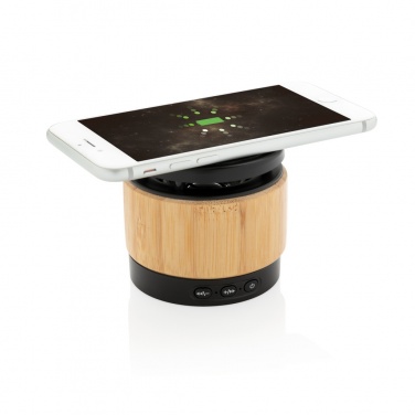 Logo trade promotional merchandise image of: Bamboo wireless charger speaker