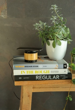 Logo trade promotional giveaway photo of: Bamboo wireless charger speaker