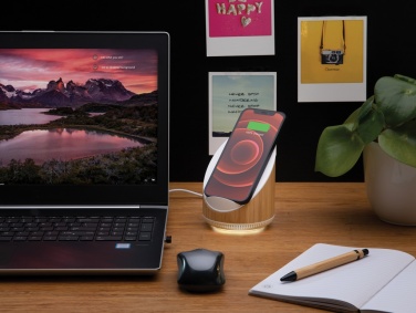 Logo trade corporate gift photo of: Ovate bamboo 5W speaker with 15W wireless charger