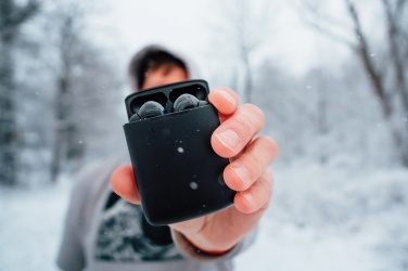 Logo trade promotional gifts picture of: Skywave RCS recycled plastic solar earbuds