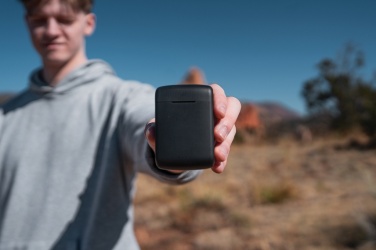 Logo trade promotional products picture of: Skywave RCS recycled plastic solar earbuds