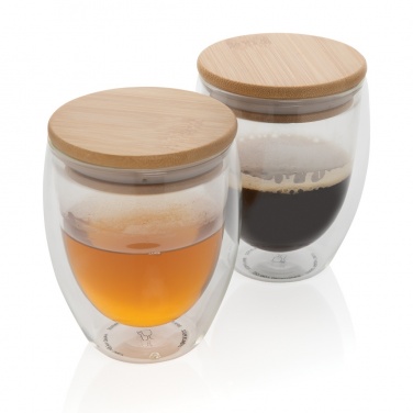 Logotrade promotional items photo of: Double wall borosilicate glass with bamboo lid 250ml 2pc set