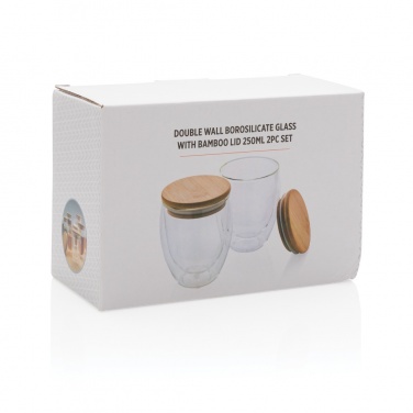 Logo trade promotional merchandise photo of: Double wall borosilicate glass with bamboo lid 250ml 2pc set