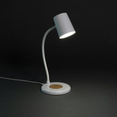 Logotrade promotional product picture of: Zenara RCS recycled plastic and cork 15W wireless desk lamp