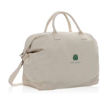 Logo trade corporate gifts image of: Kezar AWARE™ 500 gsm recycled canvas deluxe weekend bag