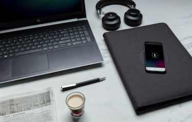 Logo trade business gifts image of: Air 5W wireless charging portfolio A4 w/ 5000 mAh powerbank