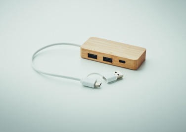 Logo trade business gifts image of: Bamboo USB 3 ports hub