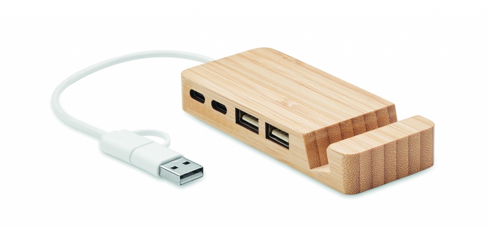 Logo trade business gifts image of: Bamboo USB 4 ports hub