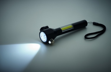 Logo trade advertising products picture of: 3-in-1 aluminum flashlight with an emergency hammer and seatbelt cutter, customizable with printing