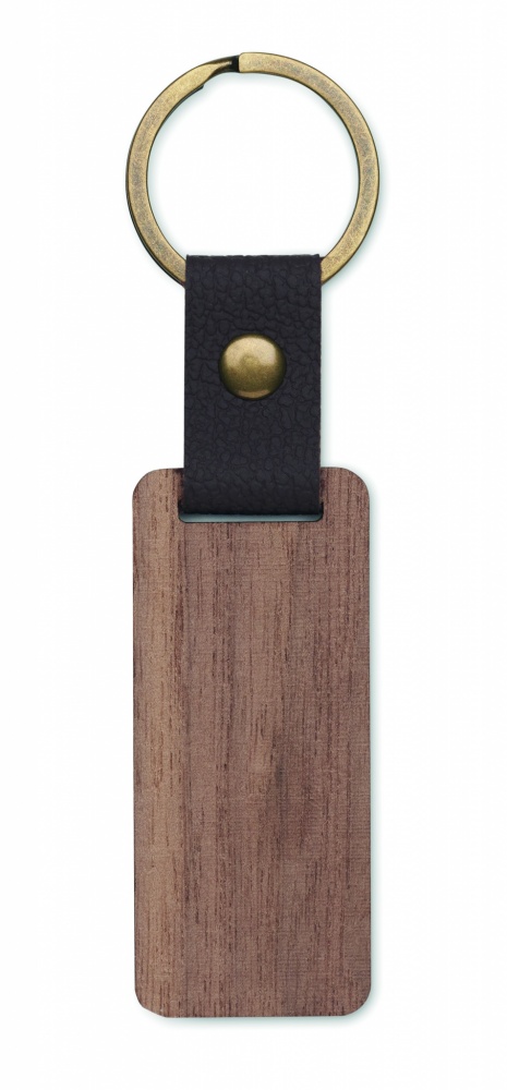 Logo trade promotional giveaways image of: Key ring in walnut and PU Kokkola