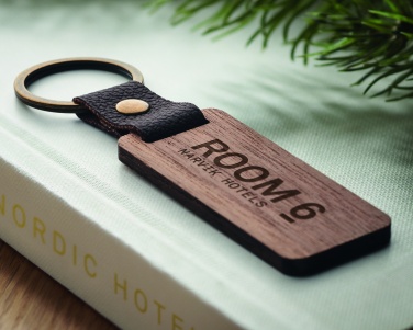 Logotrade advertising product picture of: Key ring in walnut and PU Kokkola