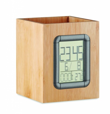 Logotrade promotional merchandise photo of: Bamboo pen holder and LCD clock