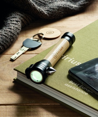 Logotrade promotional gift picture of: 3-in-1 bamboo flashlight with an emergency hammer and seatbelt cutter